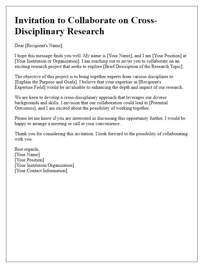 Letter template of collaboration invitation for cross-disciplinary research