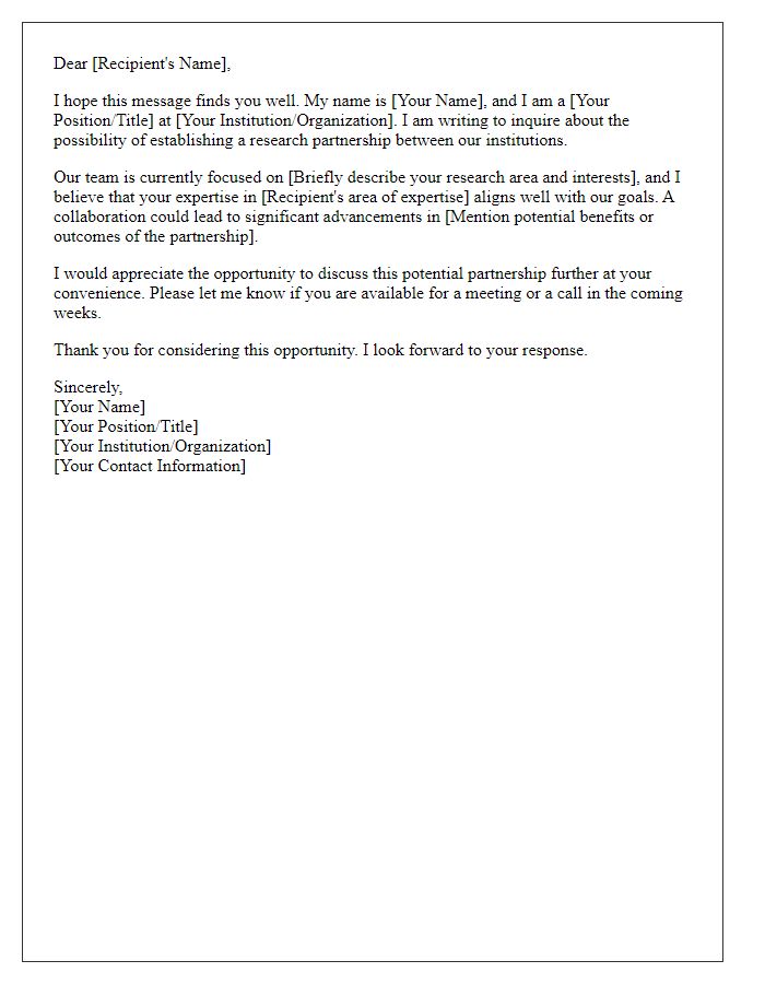 Letter template of inquiry for academic research partnership