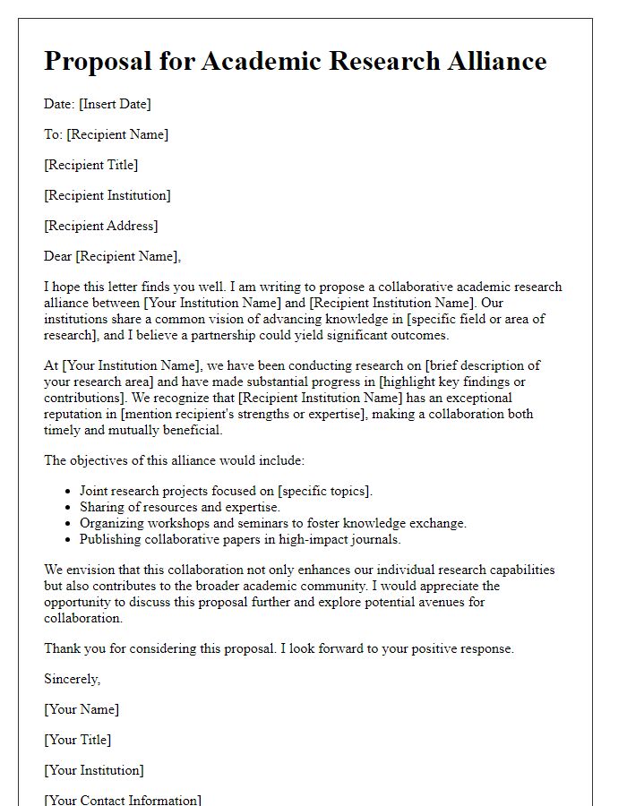 Letter template of proposal for academic research alliance