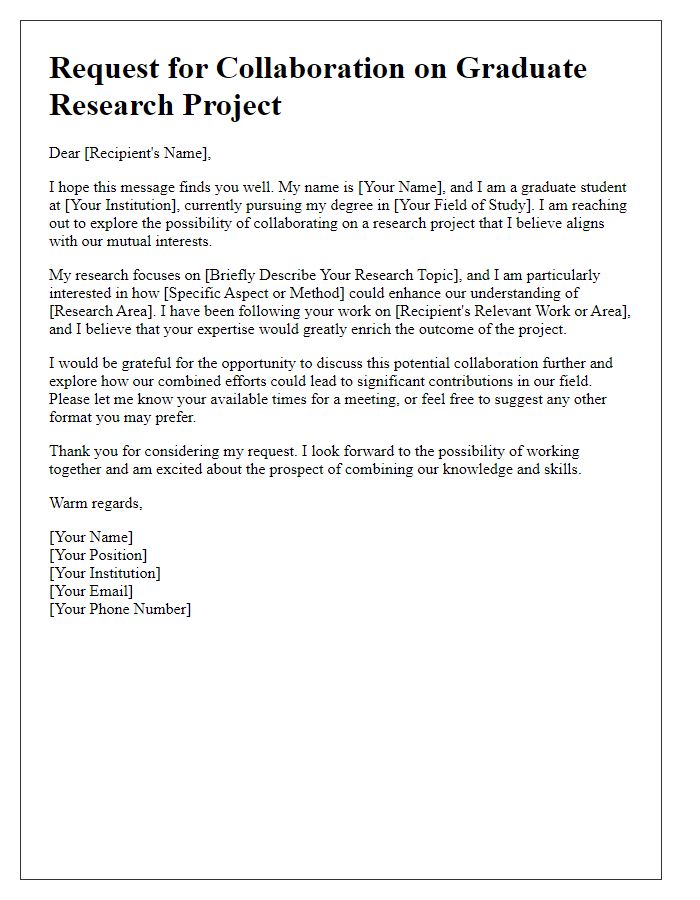 Letter template of seeking collaboration for graduate research projects