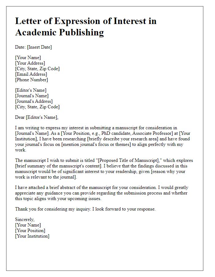 Letter template of expression of interest in academic publishing