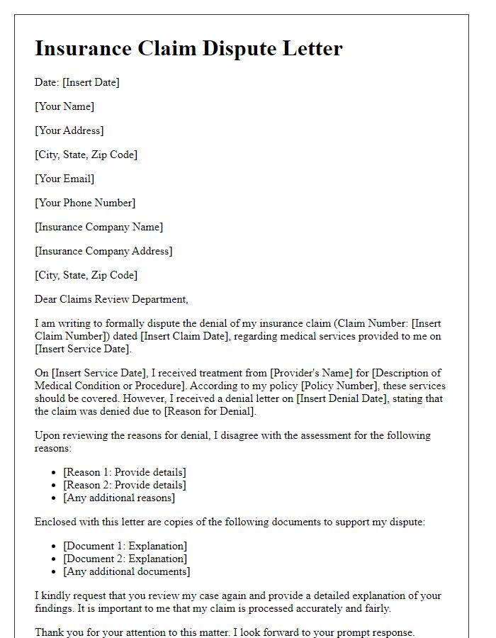 Letter template of insurance claim dispute for denied medical claims