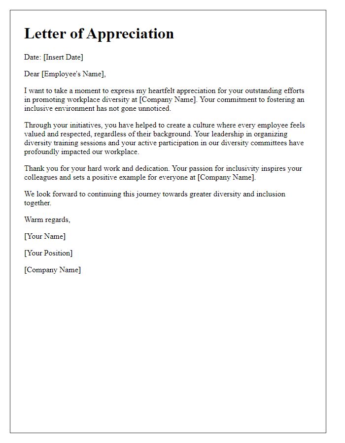 Letter template of appreciation for efforts in workplace diversity