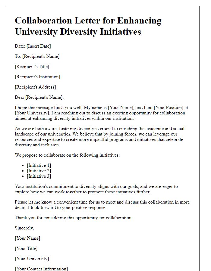 Letter template of collaboration for enhancing university diversity initiatives