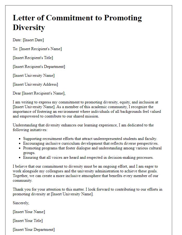 Letter template of commitment to promoting diversity at the university