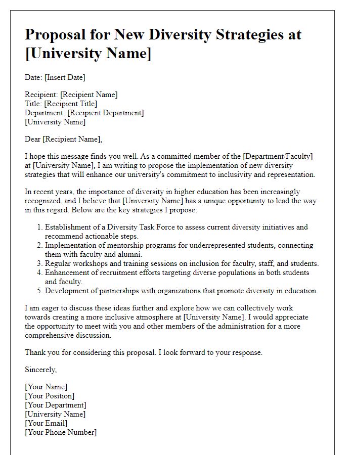 Letter template of proposal for new diversity strategies at the university