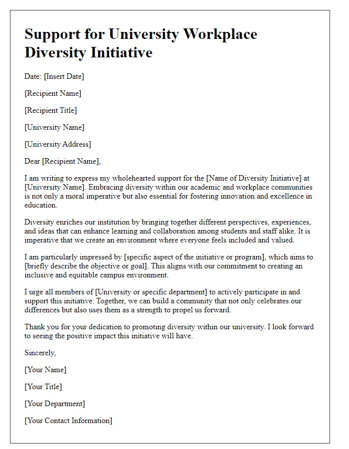 Letter template of support for university workplace diversity initiative