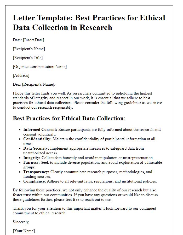 Letter template of best practices for ethical data collection in research