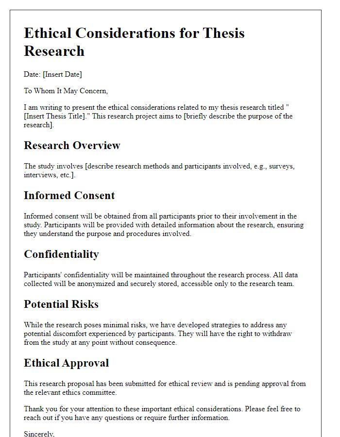 Letter template of ethical considerations for thesis research