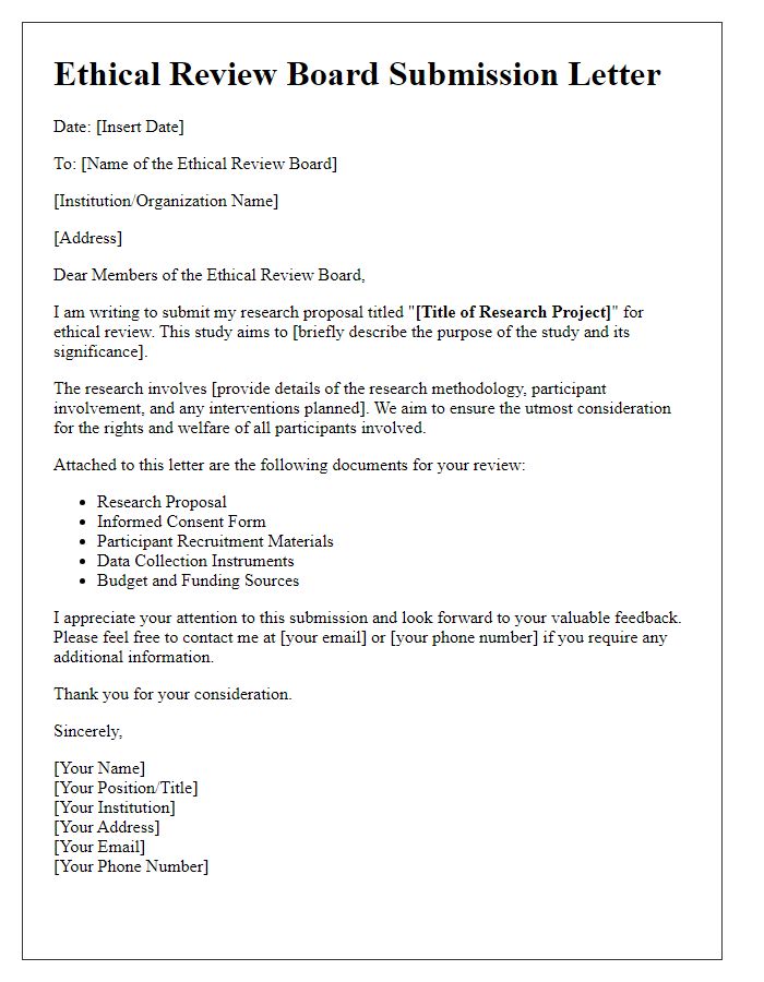 Letter template of ethical review board submission for academic research