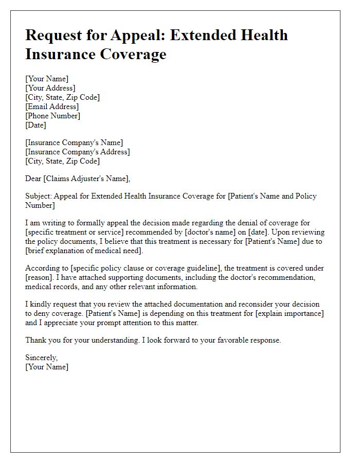 Letter template of appeal for extended health insurance coverage