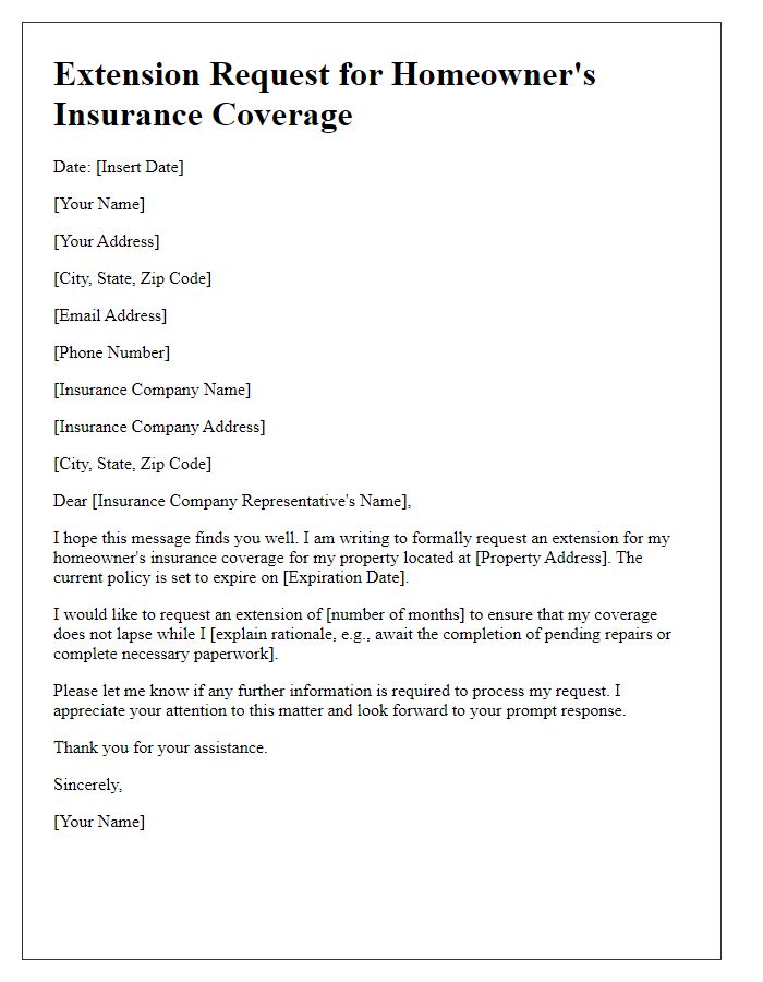 Letter template of extension request for homeowner's insurance coverage