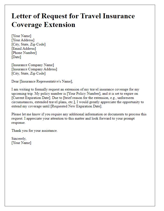 Letter template of formal request for travel insurance coverage extension