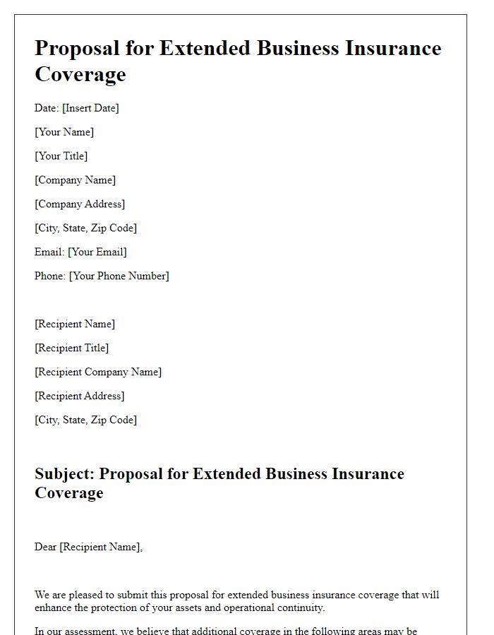 Letter template of proposal for extended business insurance coverage