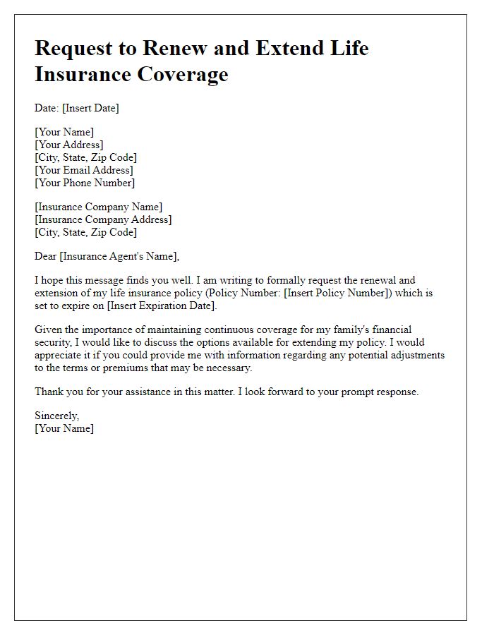 Letter template of request to renew and extend life insurance coverage