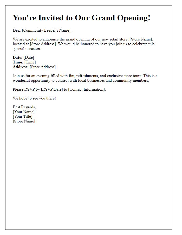 Letter template of retail store grand opening invitation for community leaders