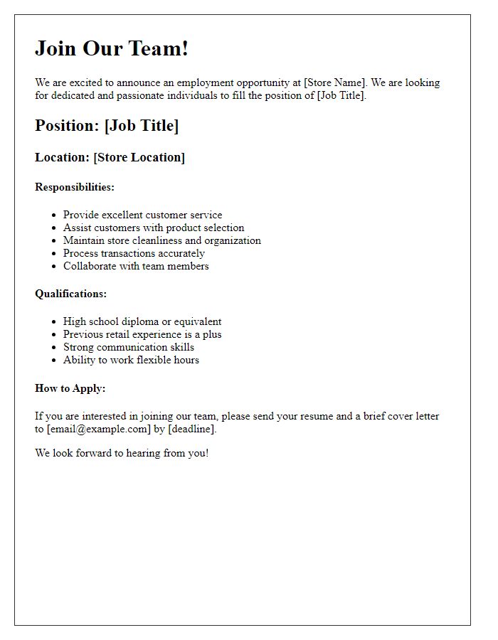 Letter template of retail employment opportunity posting