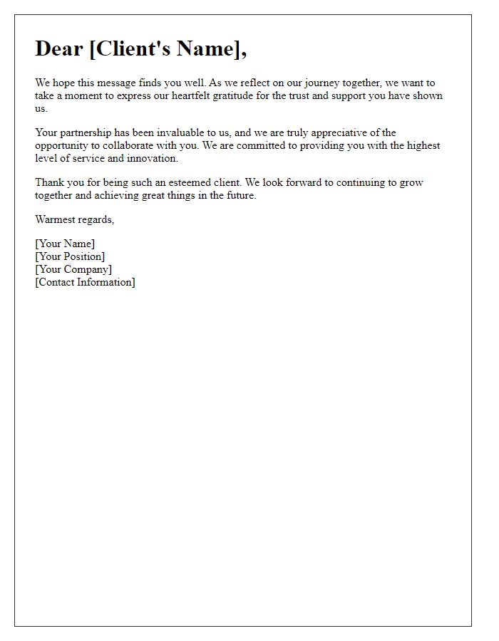 Letter template of warm gratitude for esteemed clients