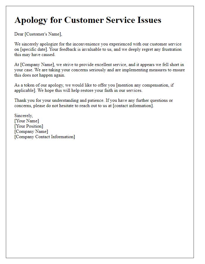 Letter template of apologizing for customer service issues