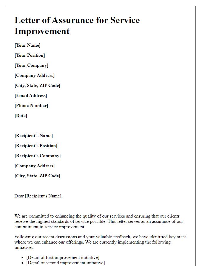 Letter template of assurance for service improvement