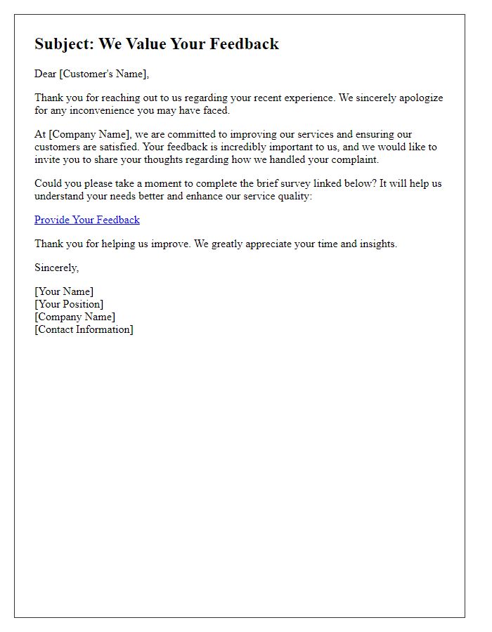 Letter template of feedback invitation post-complaint