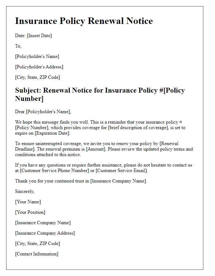 Letter template of insurance policy renewal notice