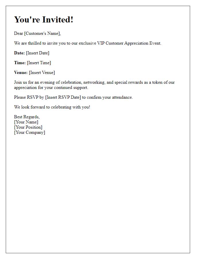 Letter template of invitation for VIP customer appreciation event