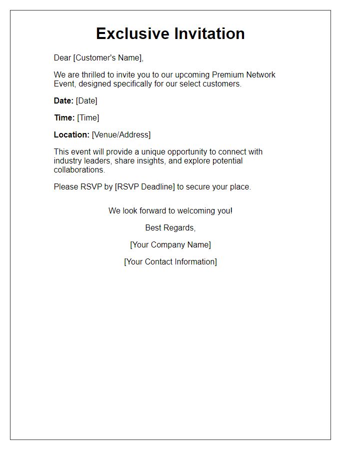 Letter template of premium network event invitation for select customers