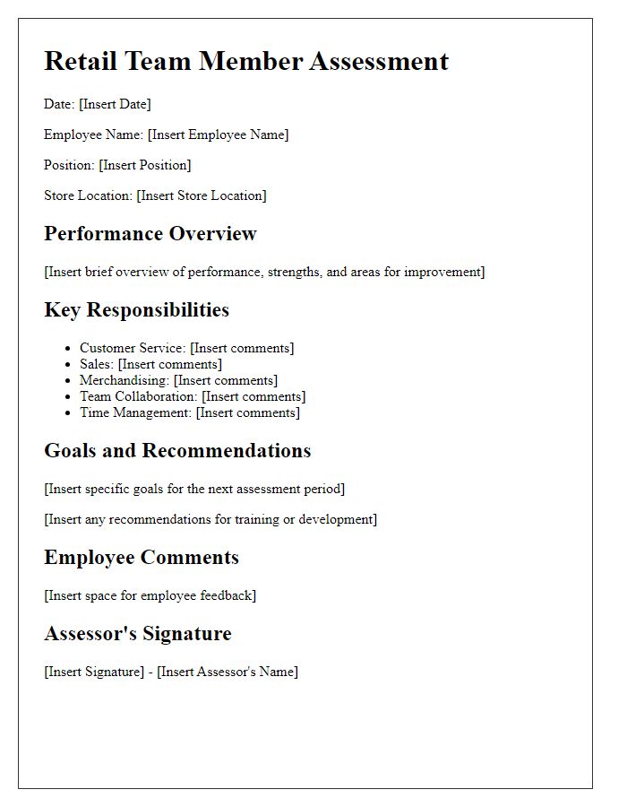 Letter template of retail team member assessment.