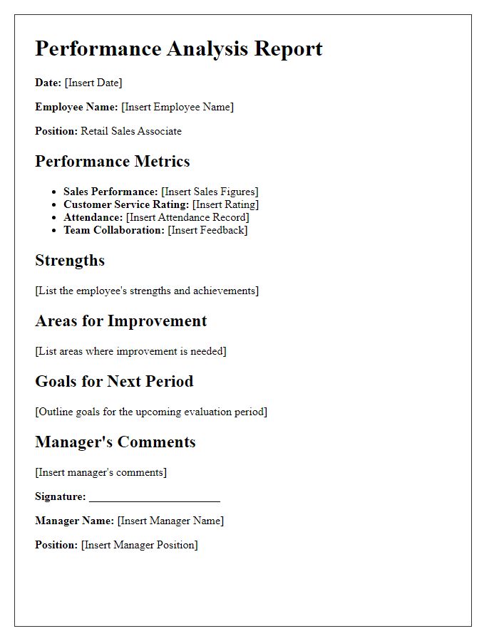 Letter template of retail worker performance analysis.