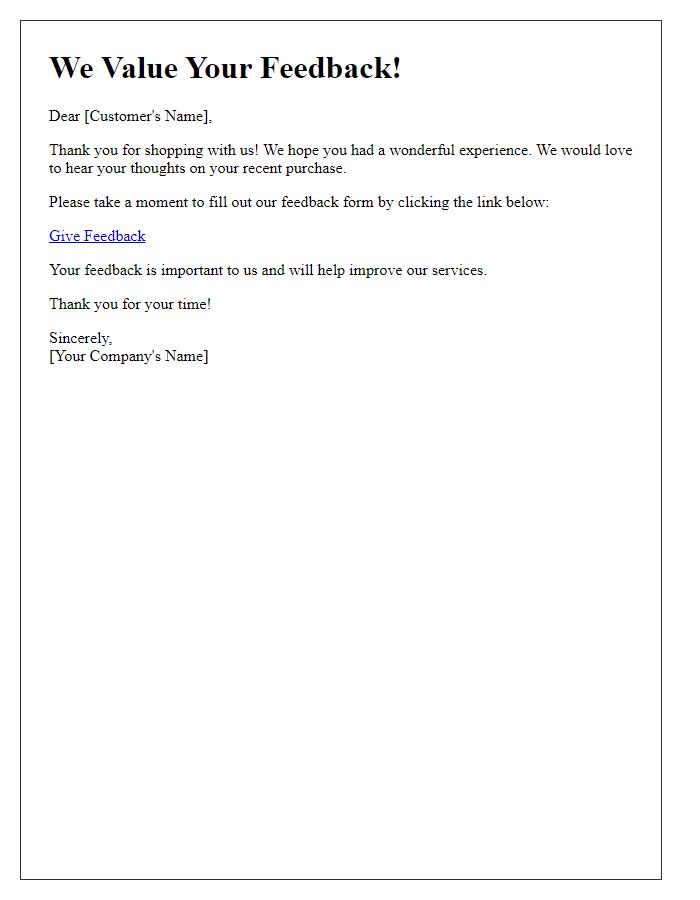 Letter template of collecting feedback on your shopping experience.
