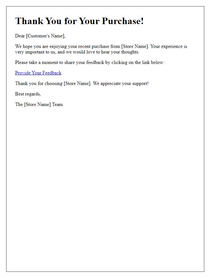 Letter template of reaching out for your feedback after checkout.