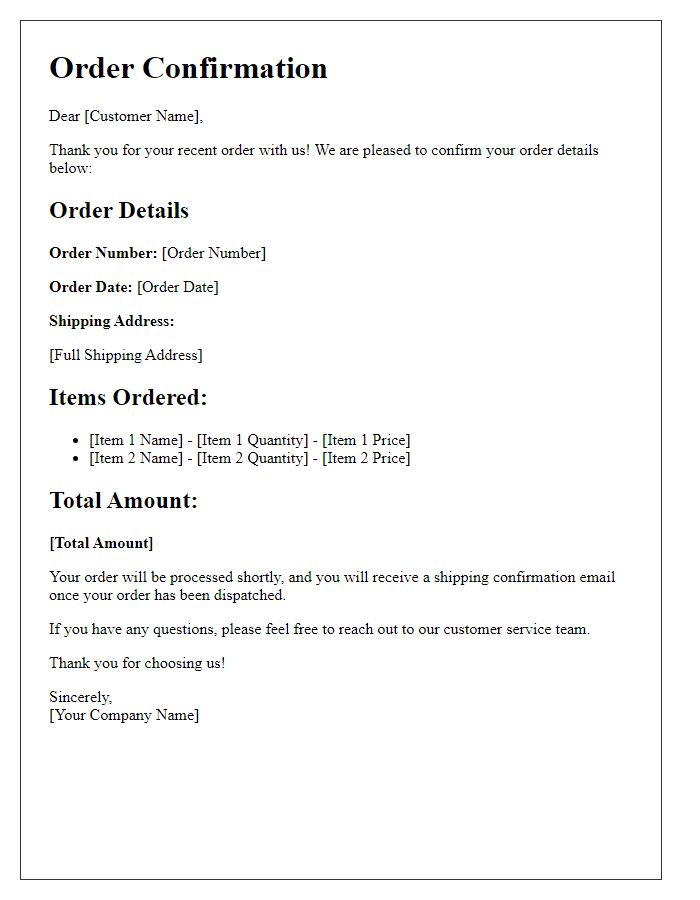 Letter template of Confirmation for Your Recent Online Order