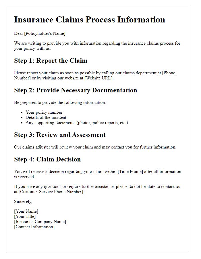 Letter template of insurance claims process information