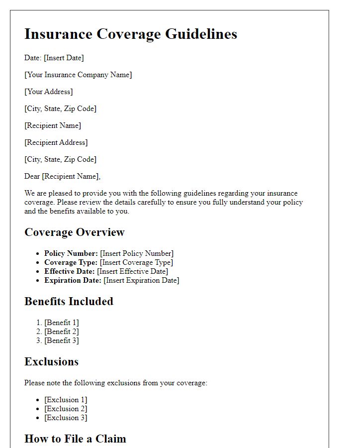 Letter template of insurance coverage guidelines