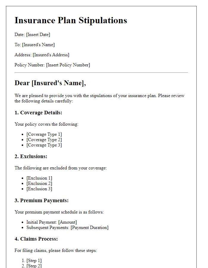 Letter template of insurance plan stipulations