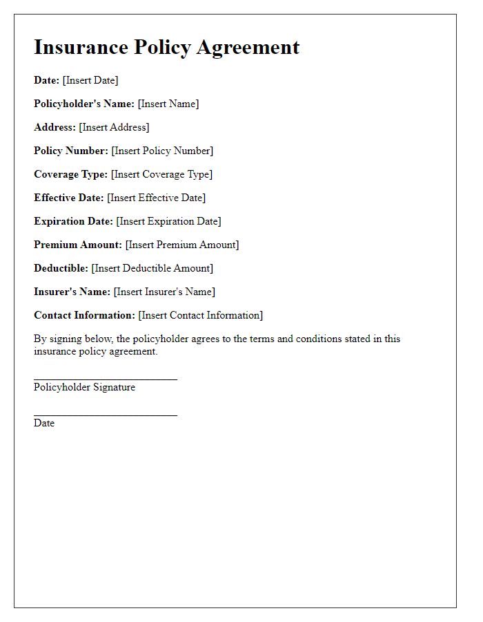 Letter template of insurance policy agreement details