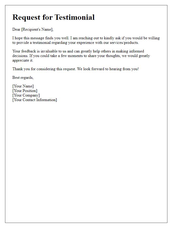 Letter template of testimonial submission ask