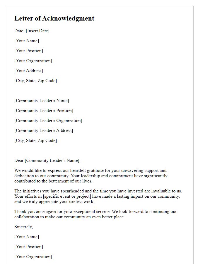 Letter template of acknowledgment for community leaders.