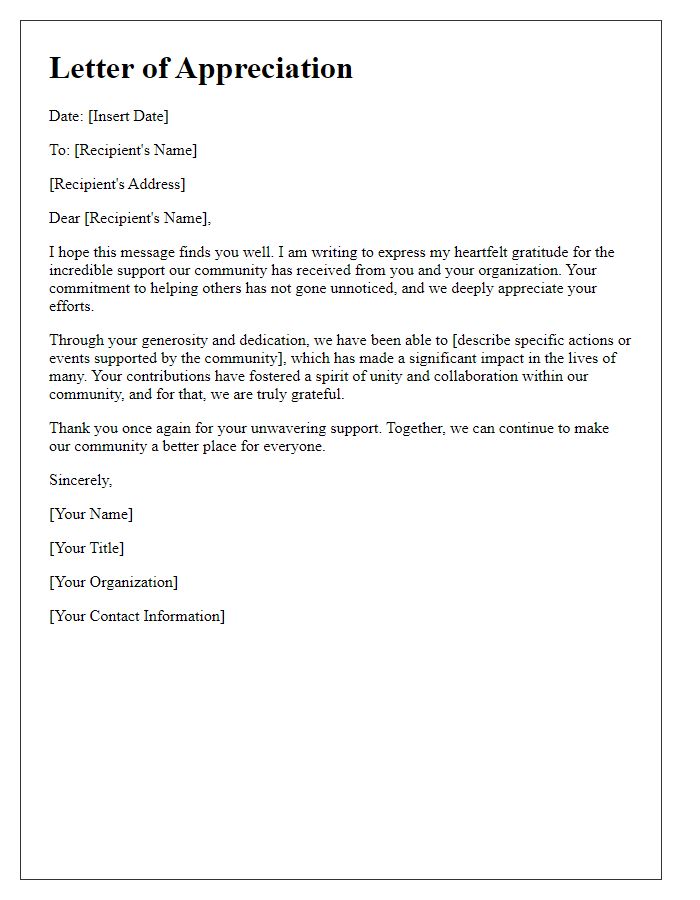 Letter template of appreciation for community support.