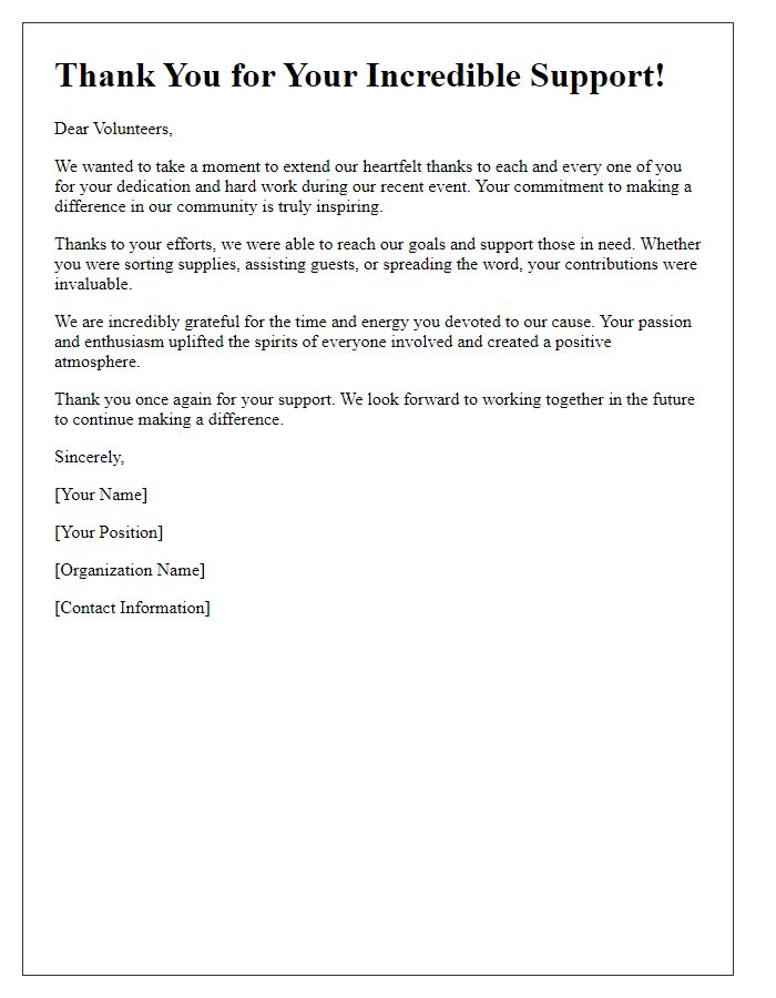 Letter template of thanks to local volunteers.