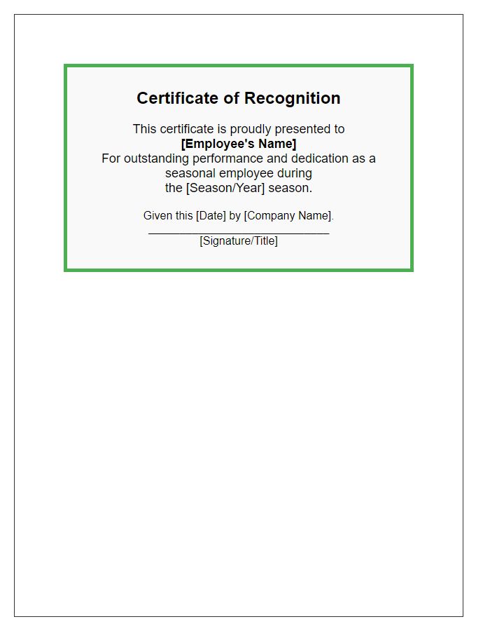 Letter template of Seasonal Employee Recognition Certificate