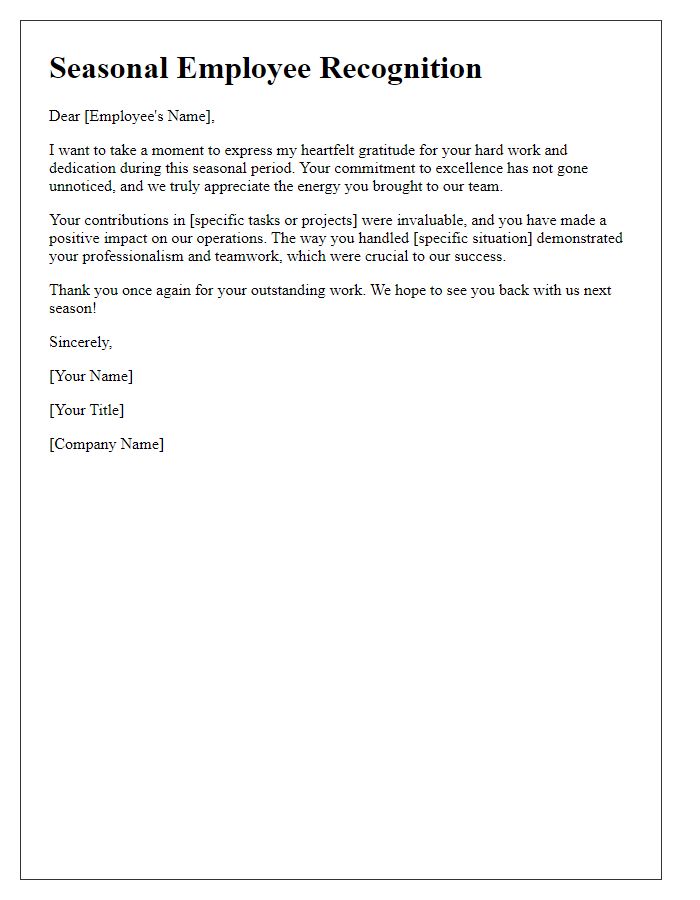 Letter template of Seasonal Employee Recognition Note