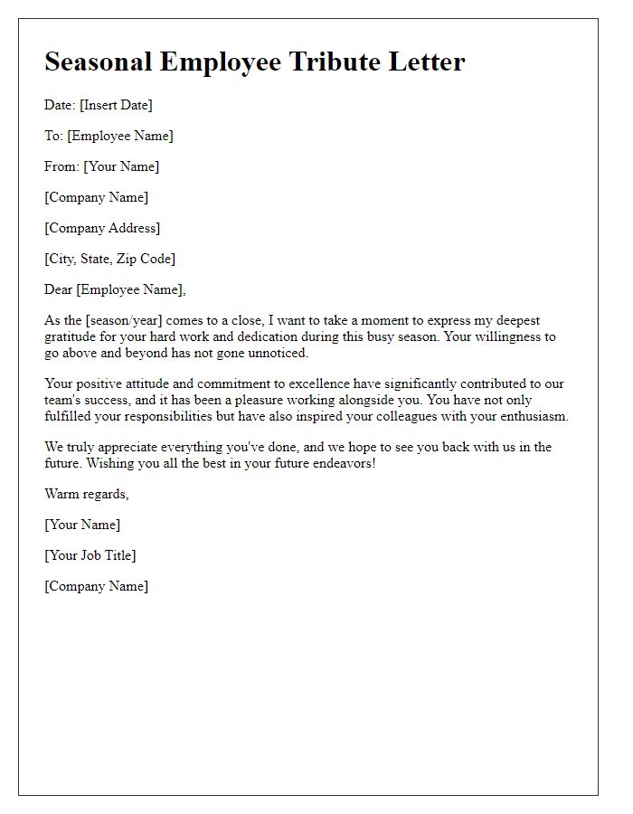 Letter template of Seasonal Employee Tribute Letter