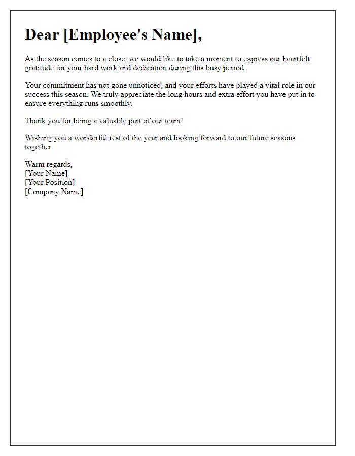 Letter template of Seasonal Workforce Gratitude Letter