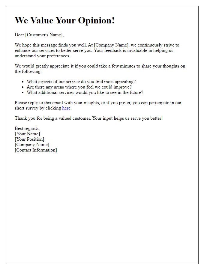 Letter template of asking for customer input on service preferences