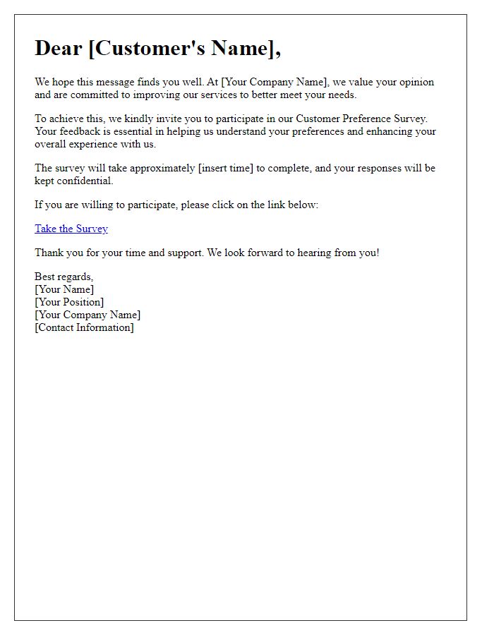 Letter template of customer preference survey request