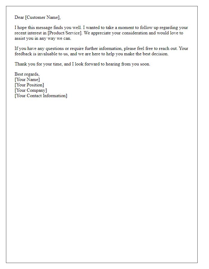 Letter template of follow-up on customer interests