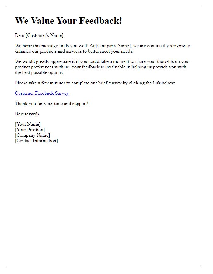 Letter template of request for customer feedback on product preferences