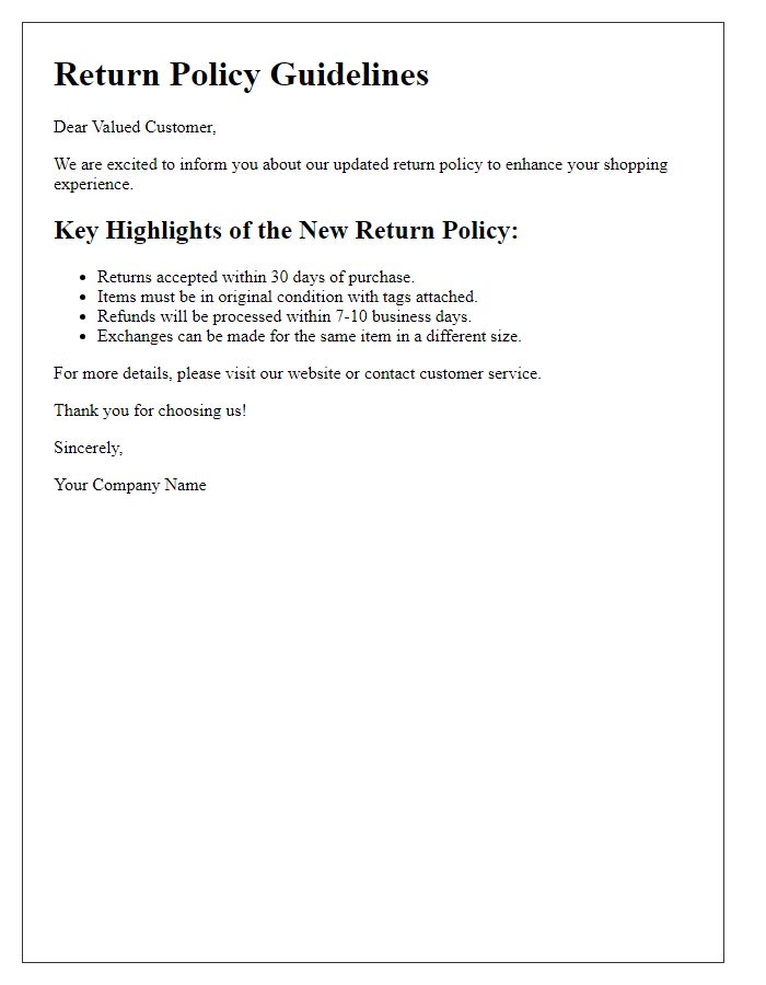 Letter template of new return policy guidelines